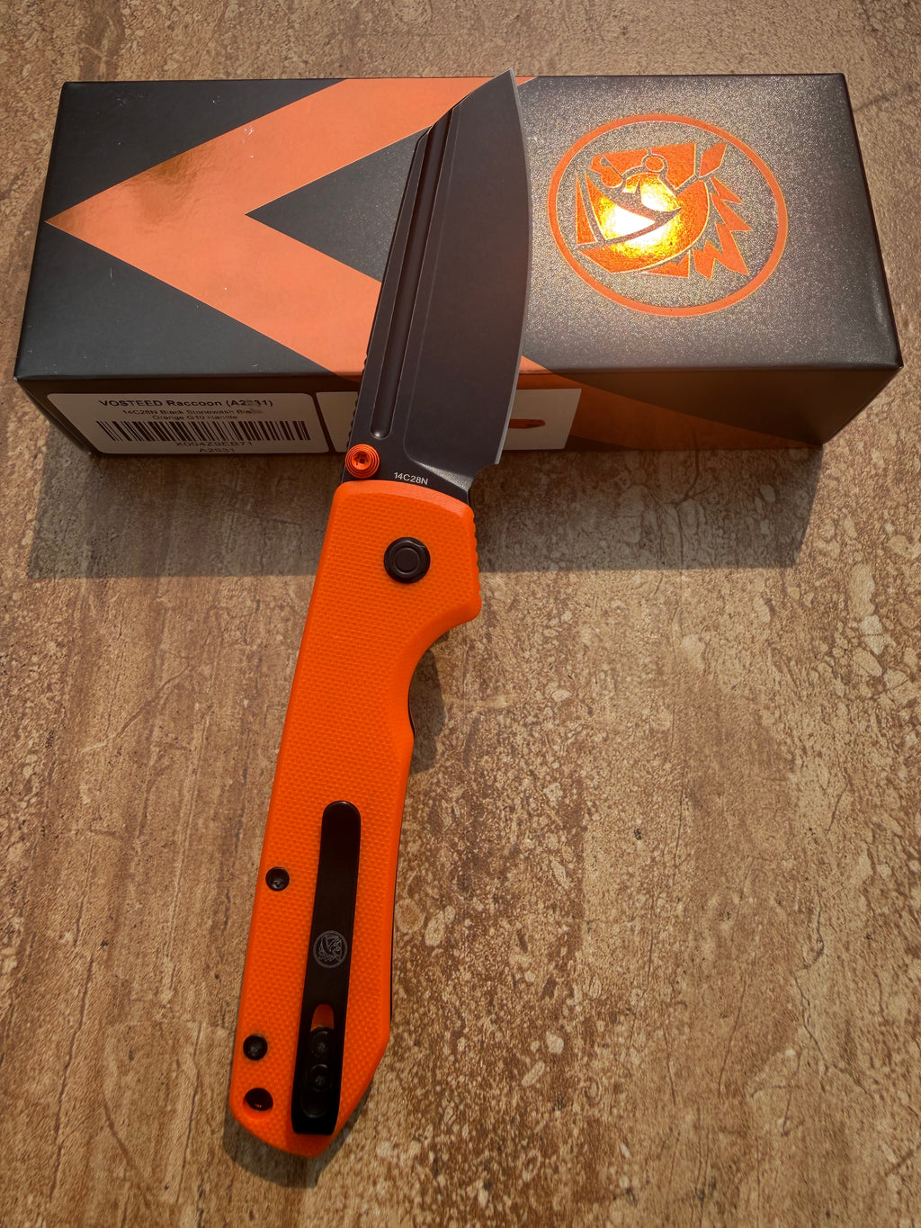 Vosteed Raccoon 2.0 - Top Liner Lock 3.25" 14C28N Blade & Orange G10 Handle A2931