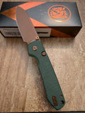 Vosteed Raccoon Top Button Lock Knife Green Micarta 3.25" Copper Dune A2907