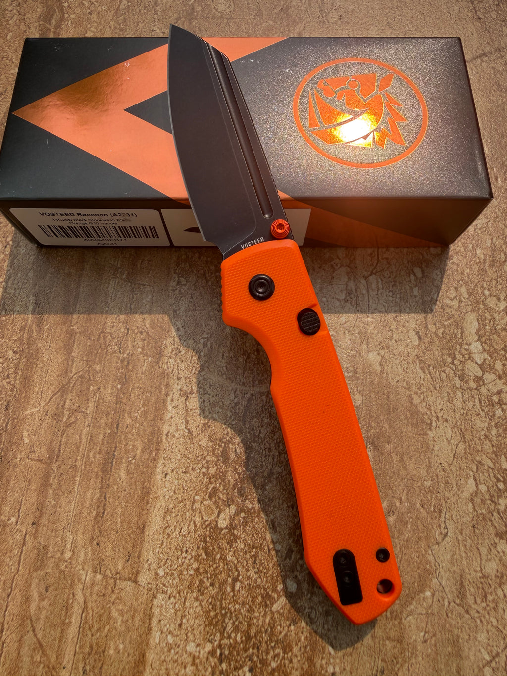 Vosteed Raccoon 2.0 - Top Liner Lock 3.25" 14C28N Blade & Orange G10 Handle A2931