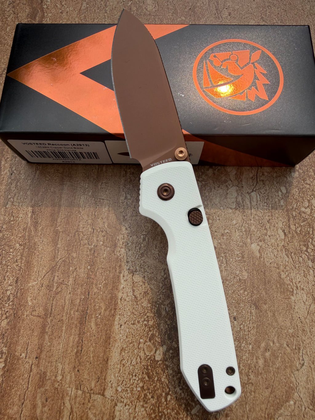 Vosteed Raccoon 2.0 - Top Liner Lock 3.25" 14C28N Blade & White G10 Handle A2913