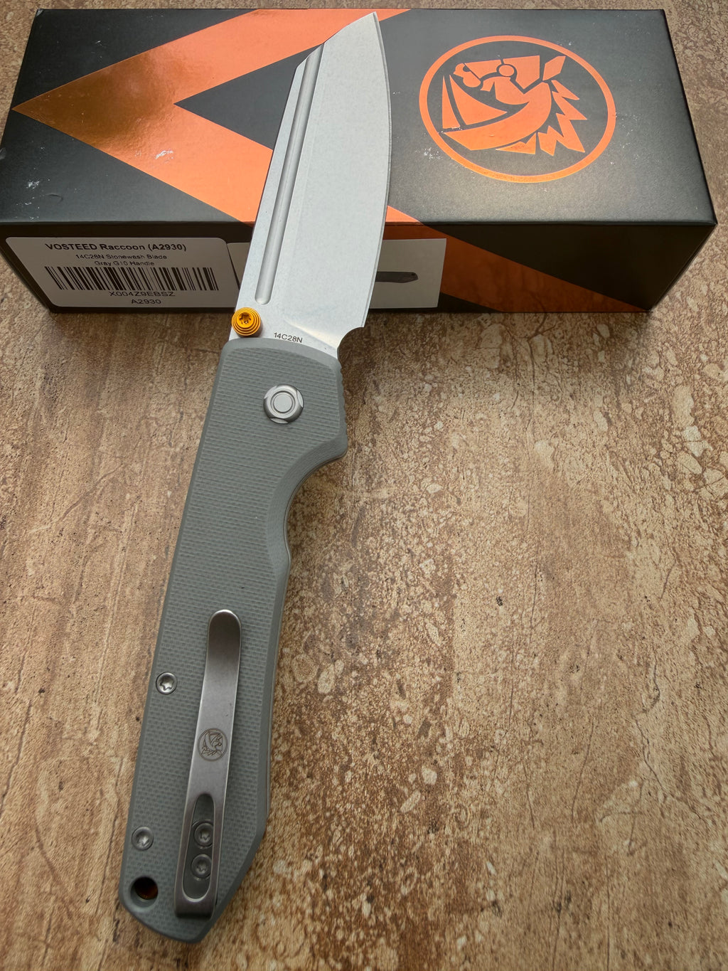 Vosteed Raccoon 2.0 - Top Liner Lock 3.25" 14C28N Blade & Gray G10 Handle A2930