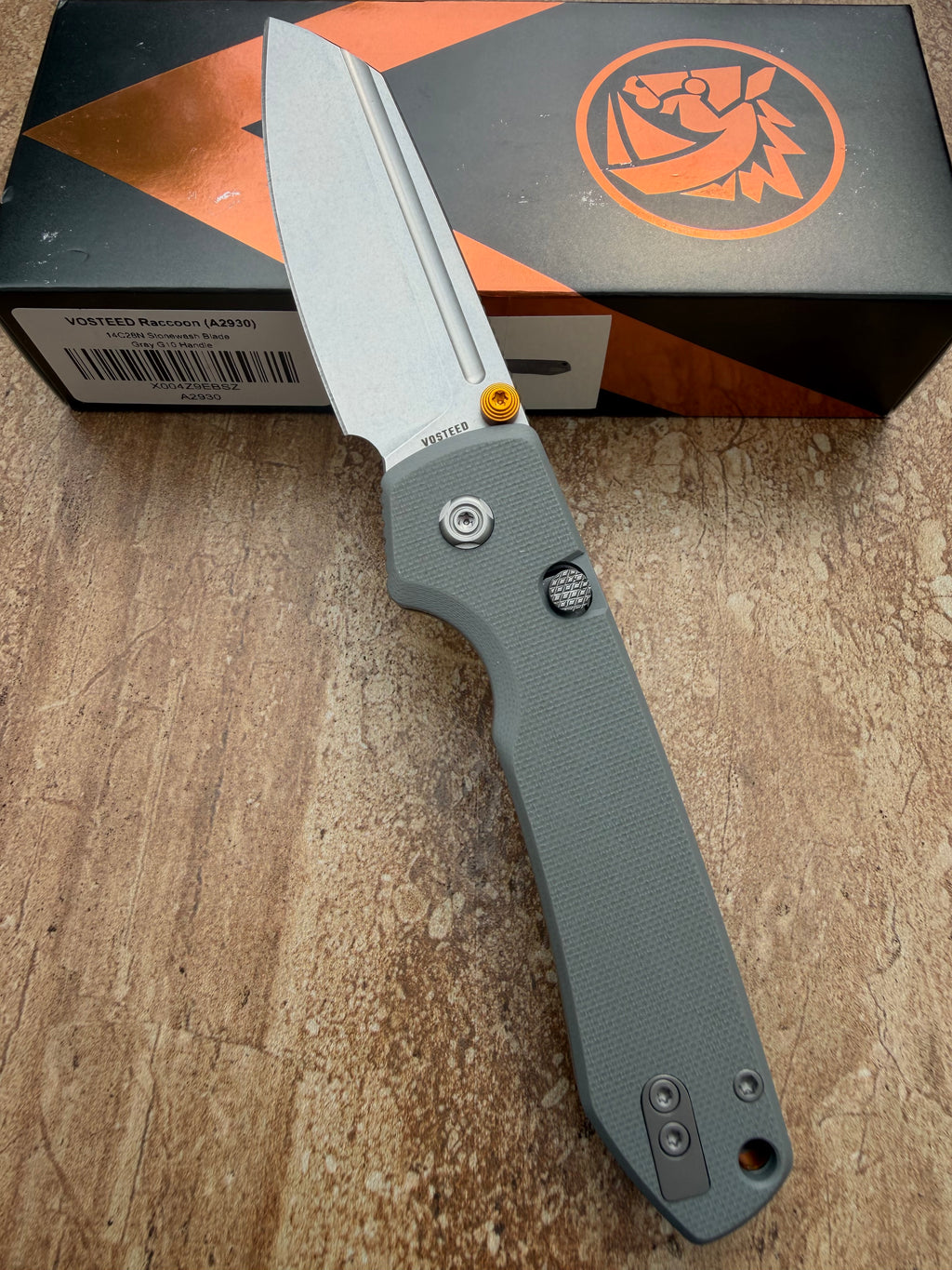 Vosteed Raccoon 2.0 - Top Liner Lock 3.25" 14C28N Blade & Gray G10 Handle A2930