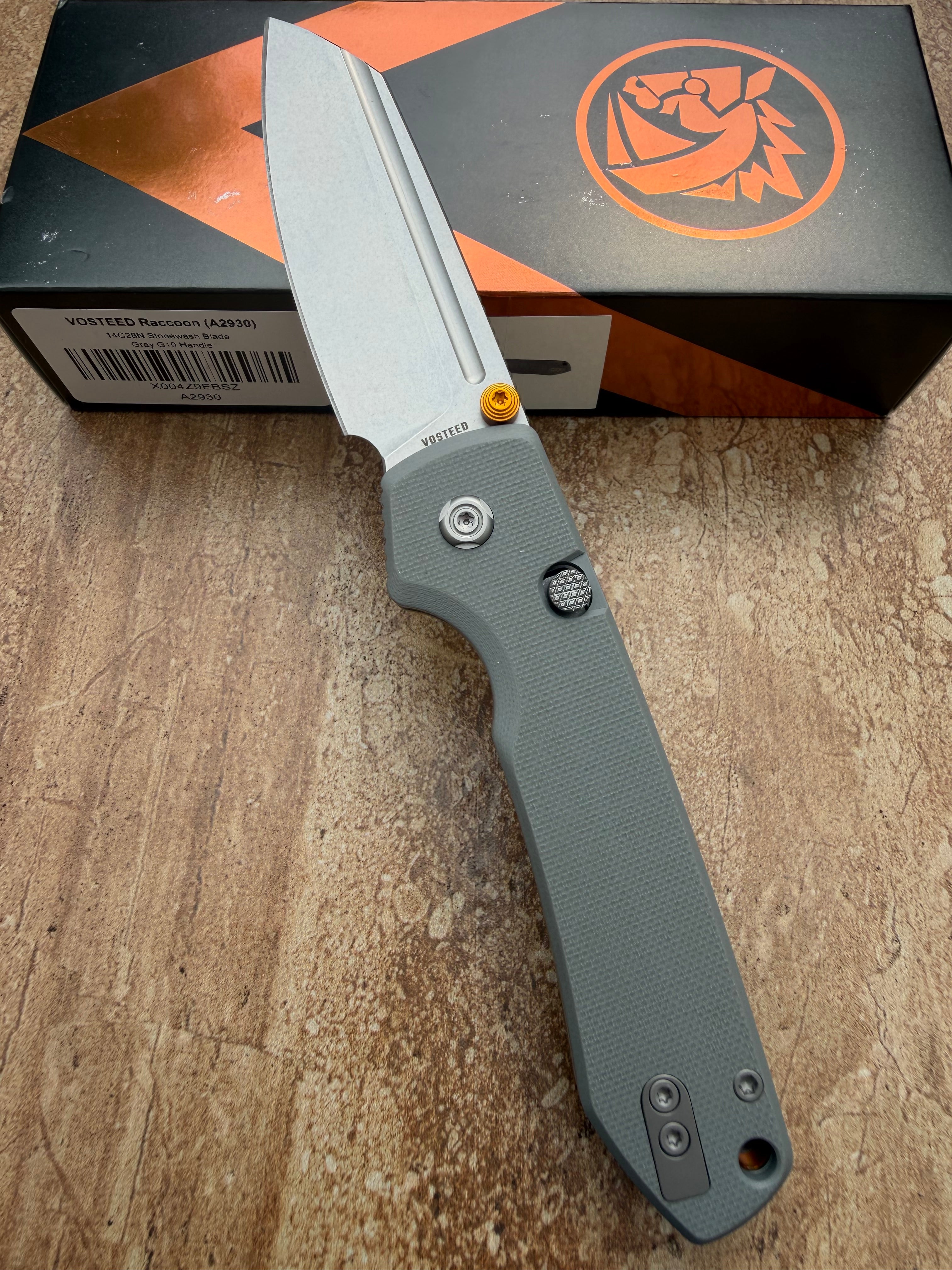 Vosteed Raccoon 2.0 - Top Liner Lock 3.25" 14C28N Blade & Gray G10 Handle A2930