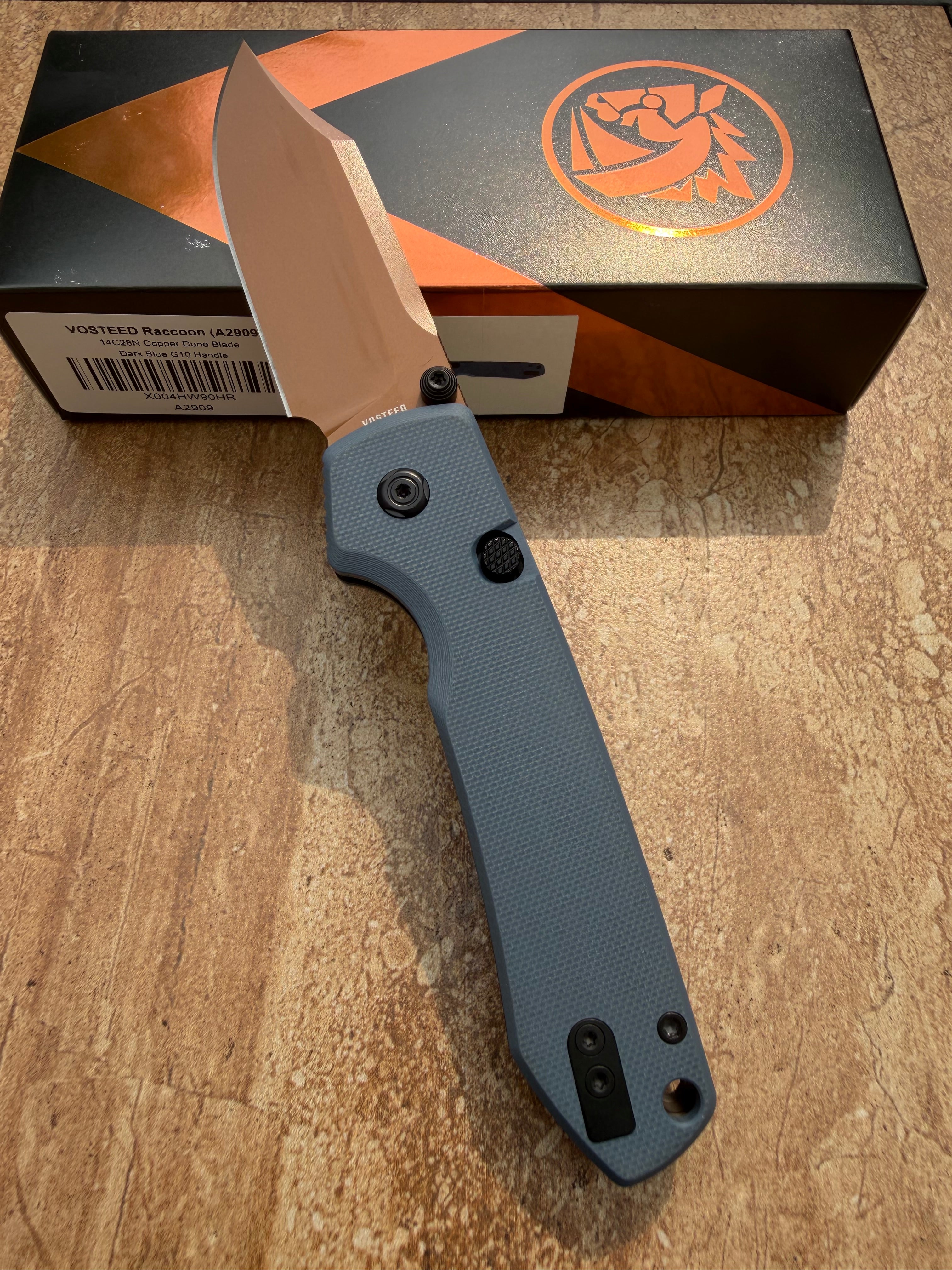 Vosteed Raccoon 2.0 Top Liner Lock 3.25" 14C28N Blade & Gray G10 Handle A2909