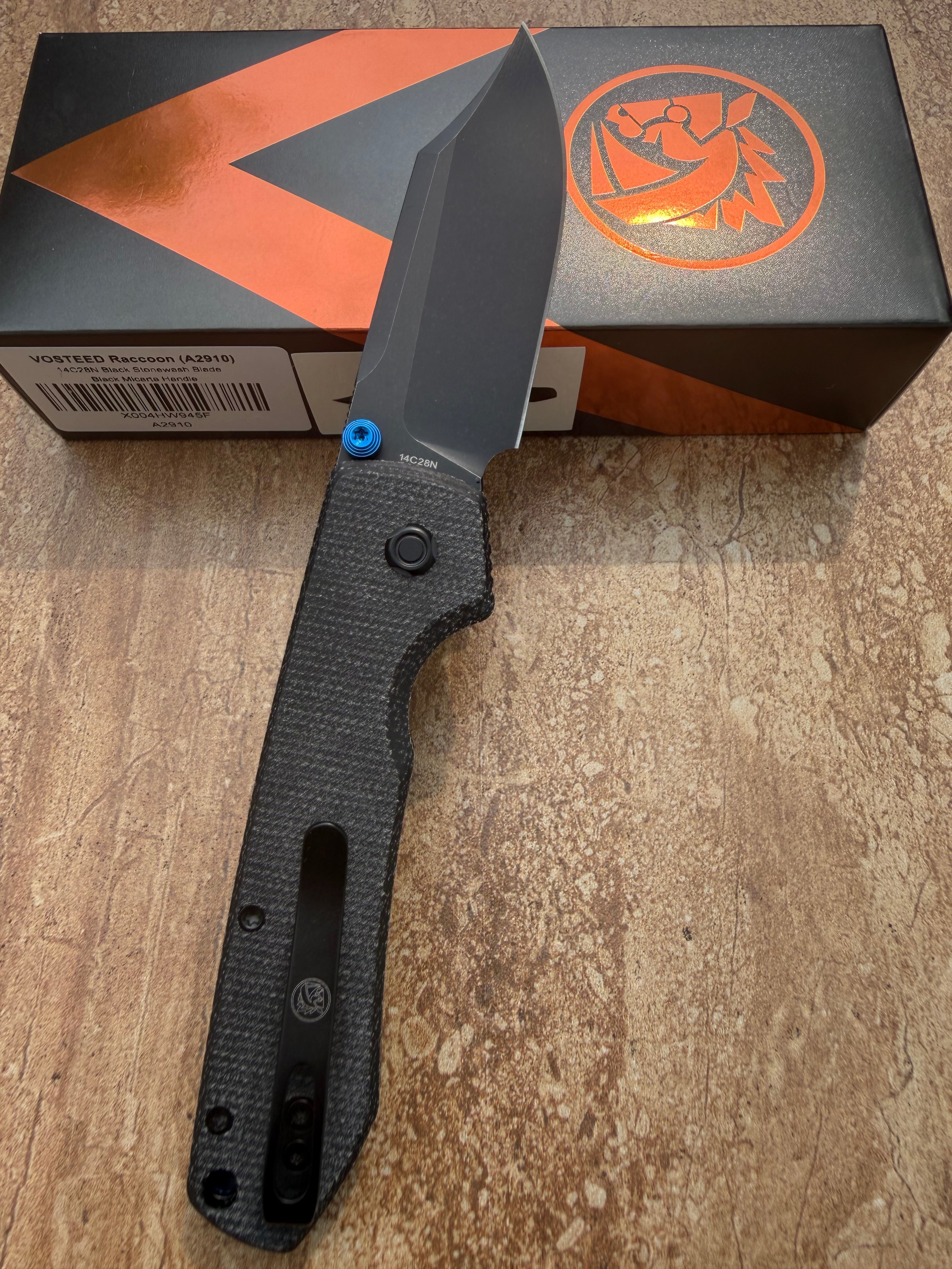 Vosteed Raccoon 2.0 Top Liner Lock 3.25" 14C28N Blade & Black Micarta Handle A2910